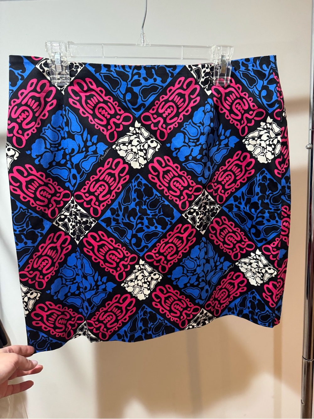 Melly M Blue, Pink & White Geometric Print Mini Skirt